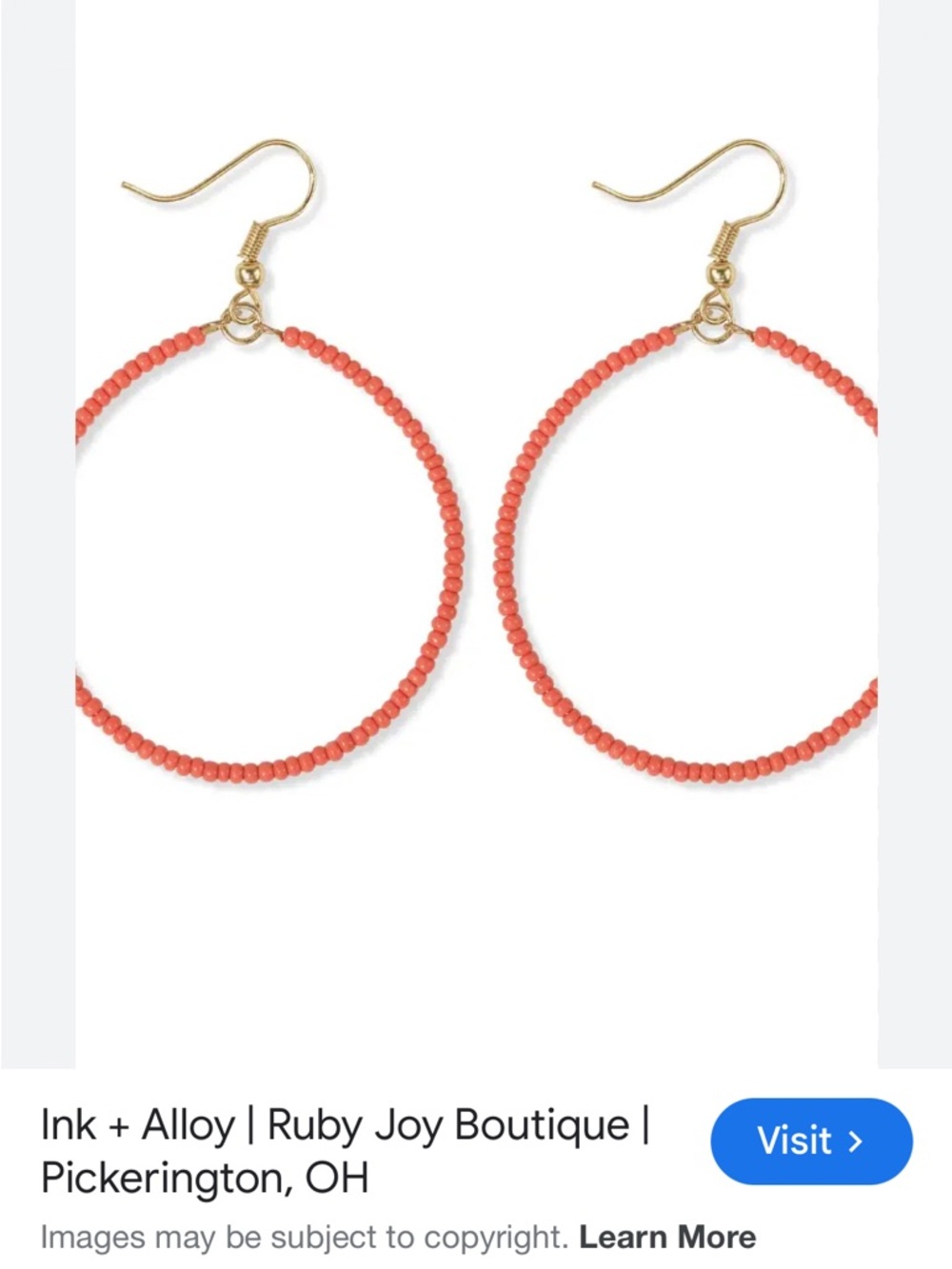 Ink and alloy salmon color beaded hoops